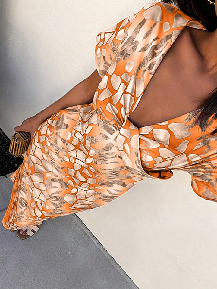 Dames midi-jurk abstracte print V-hals - Renata