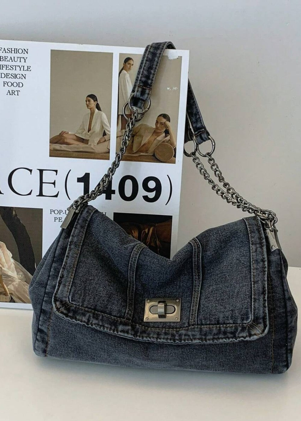 Denim urban stijl metallic kettingtas - Briseida