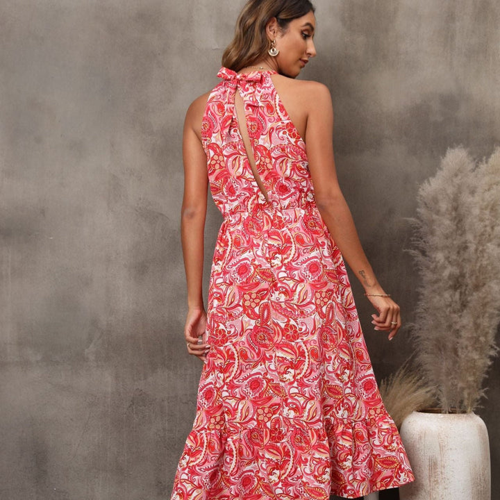 Dames midi-jurk met bloemenprint en mouwloze halterstijl - Mariela