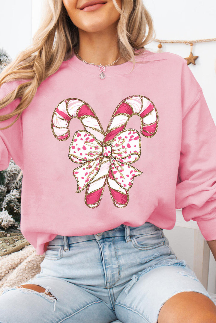 Claire - Dropped Shoulder Kerstmis Grafisch Sweatshirt met Roze Strik