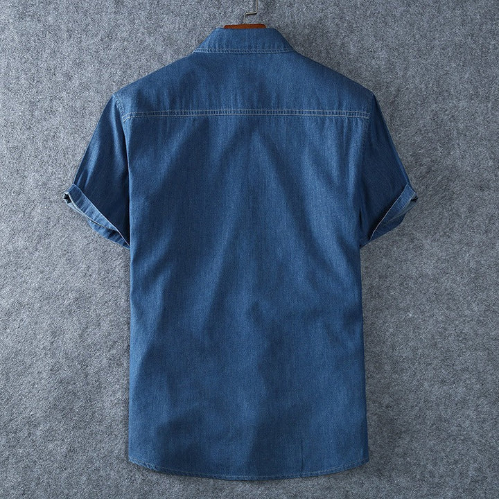 Heren denim overhemd korte mouw katoen blauw - Denver