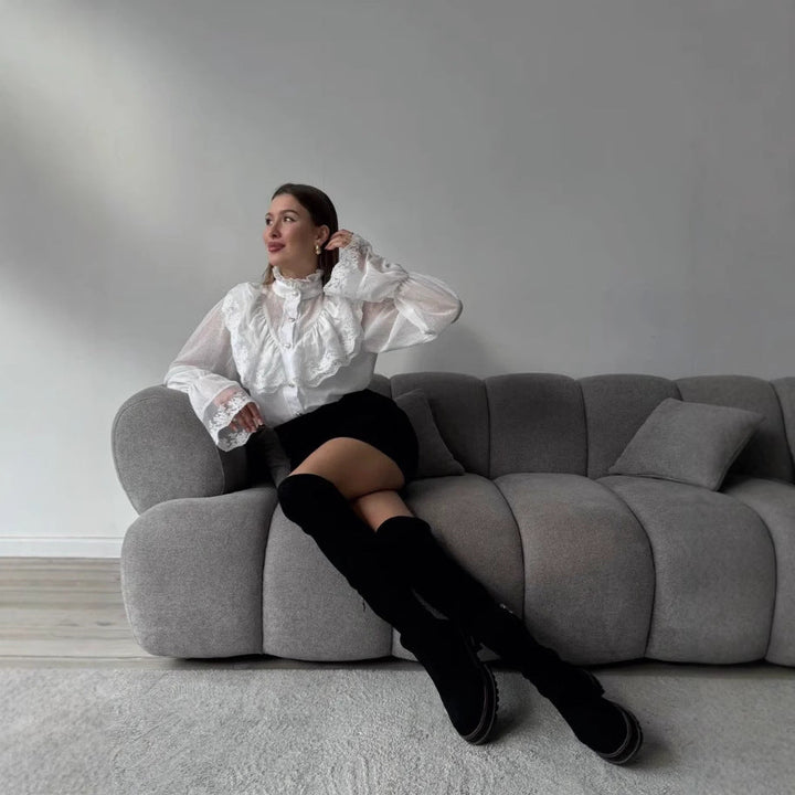 Damesblouse van chiffon met ruches - Margarethe