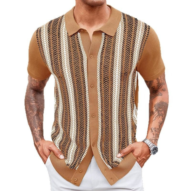 Heren casual jacquard geweven polo met verticale strepen - Marcelo