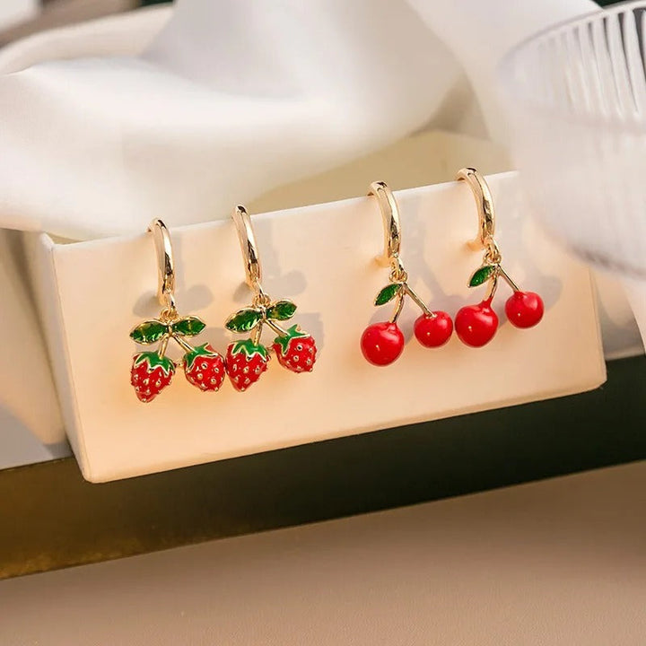 Vergulde geëmailleerde fruit hangers oorbellen voor dames - Amelie