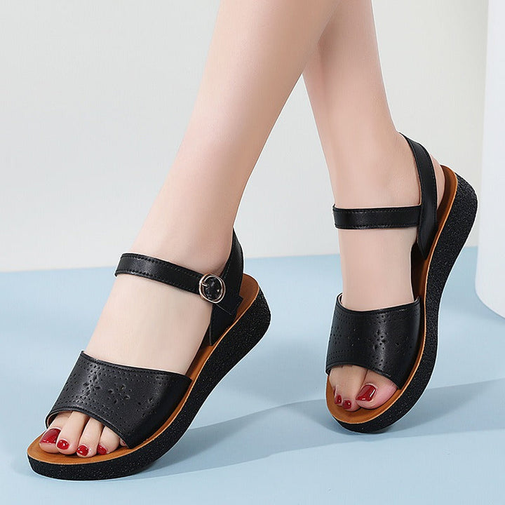 Sandalen in opengewerkt synthetisch leer voor dames - Monica