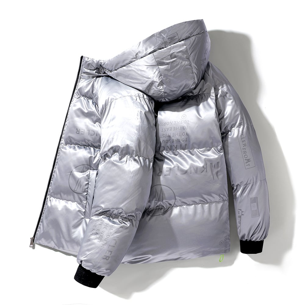 Gewatteerd herenjack met capuchon en vinyleffect - Lanuz