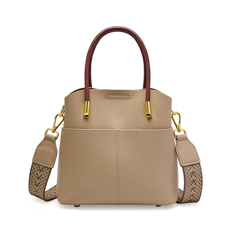 Emmerbag voor dames in generfd leer met dubbel handvat - Emilia