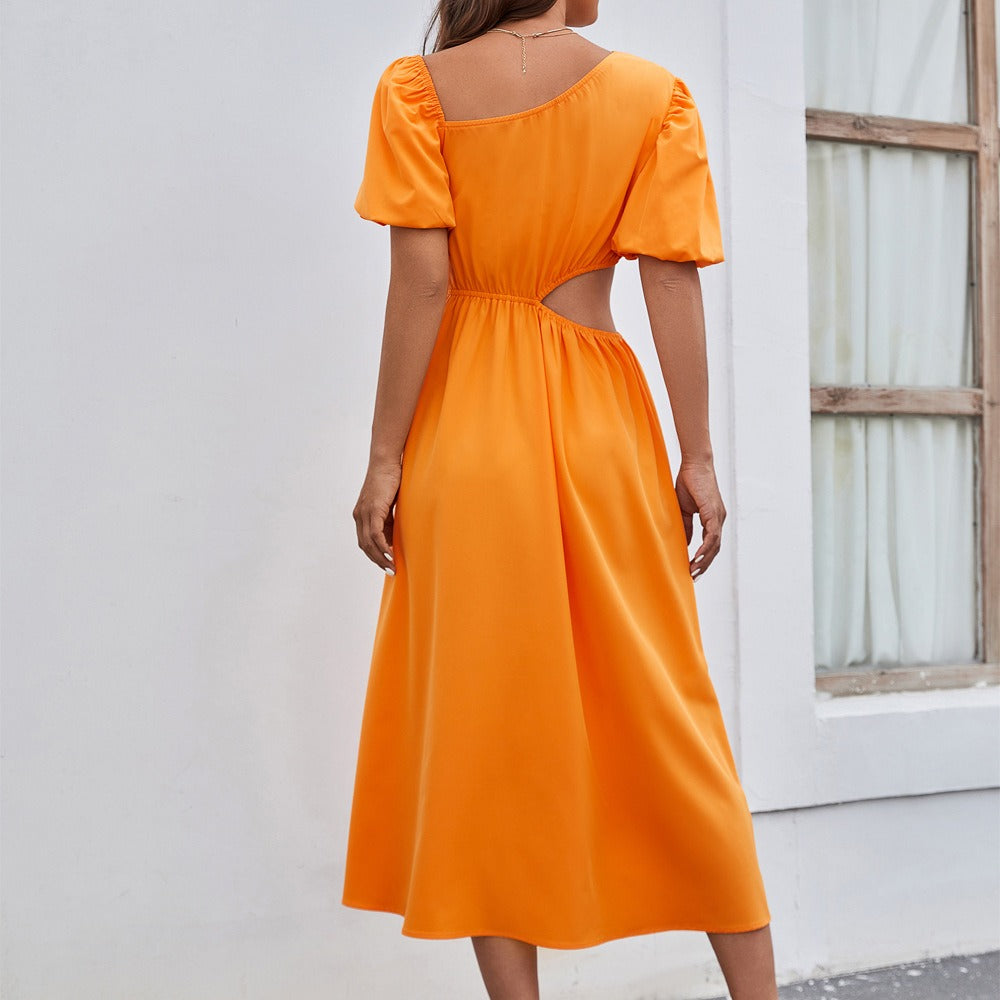 Midi-jurk vrouw asymmetrische halslijn elegante stijl - Mariela