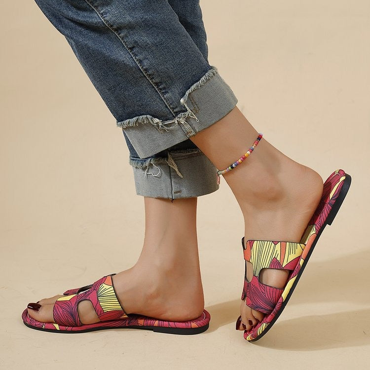 Multicolour platte damessandalen met tropisch design - Kaia