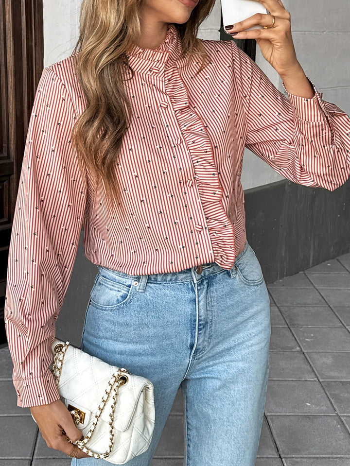 Damesblouse met lange mouwen, ruches en hoge hals - Lorena