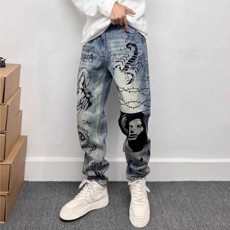 Rechte jeans met grafische print - Halvard