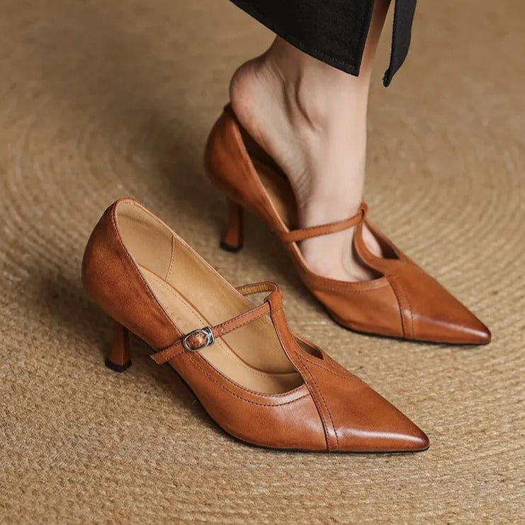 Elegante dameshakken met T-balk en gladde afwerking - Celestine