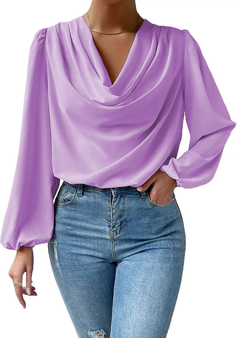 Lea - Elegante chiffon damesblouse met duifkraag en lange mouwen