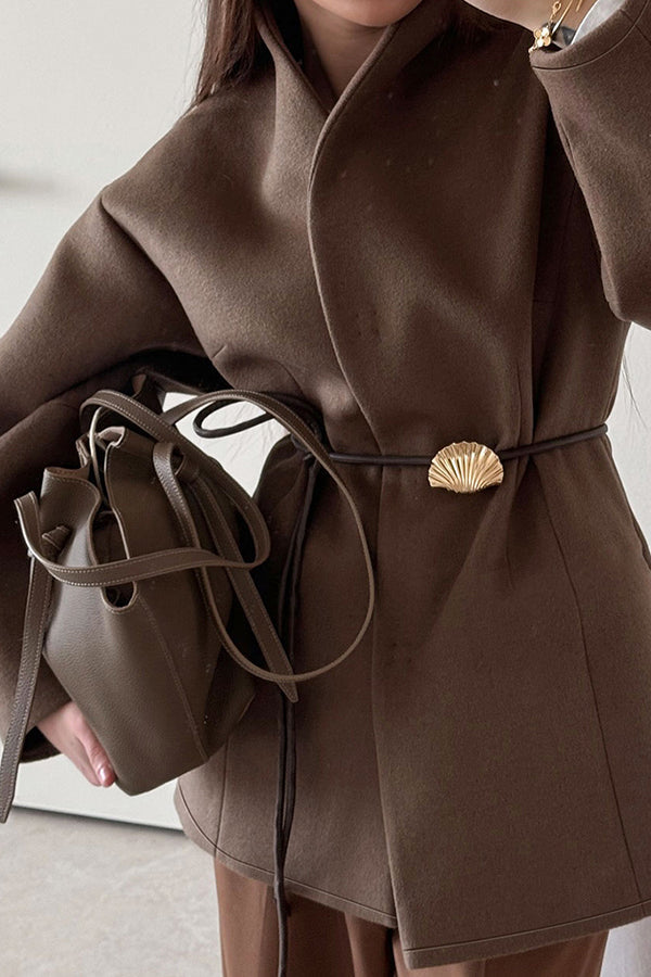 Wollen gekruiste damesjas met dunne riem - Zanya