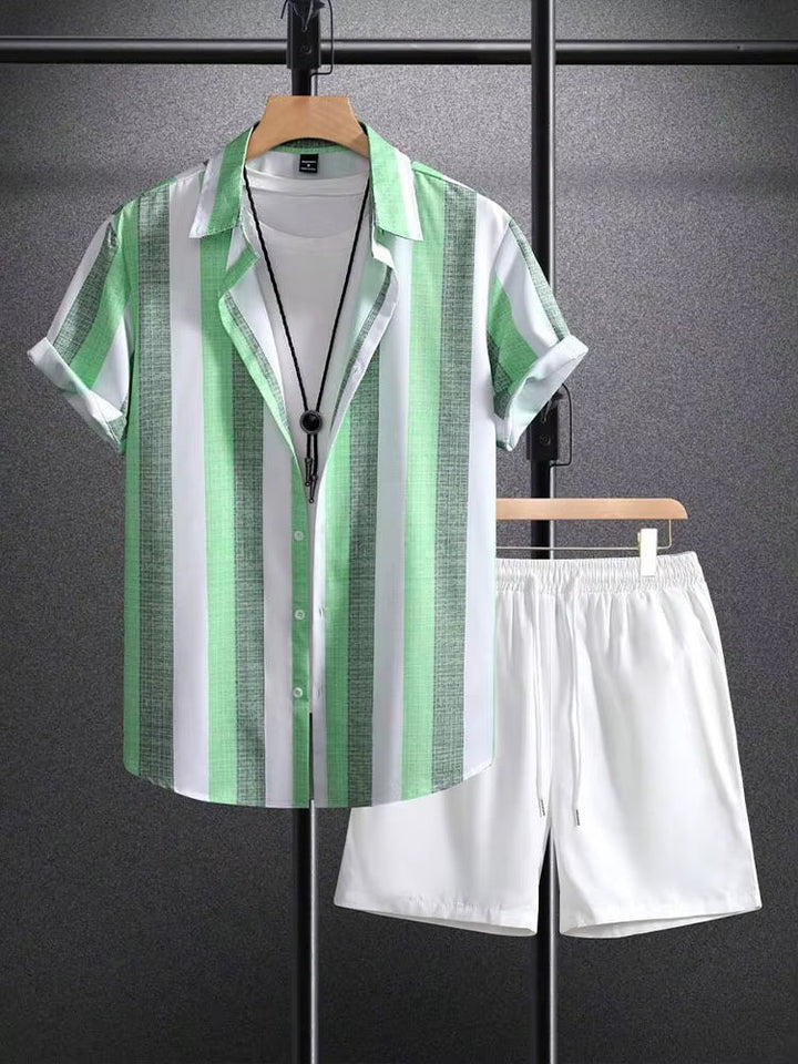 Heren zomerset gestreept shirt, casual witte short - Elio