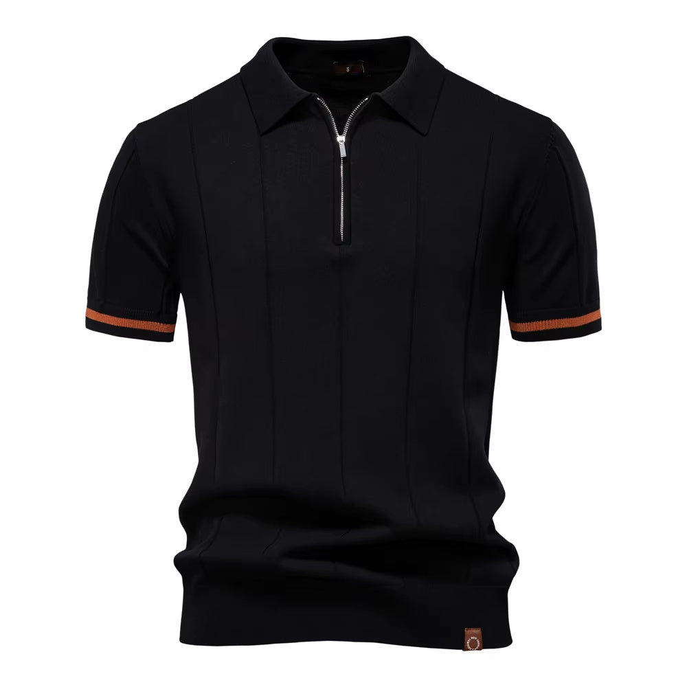 Sportieve herenpolo korte mouw met ritssluiting wit elegant - Leandro