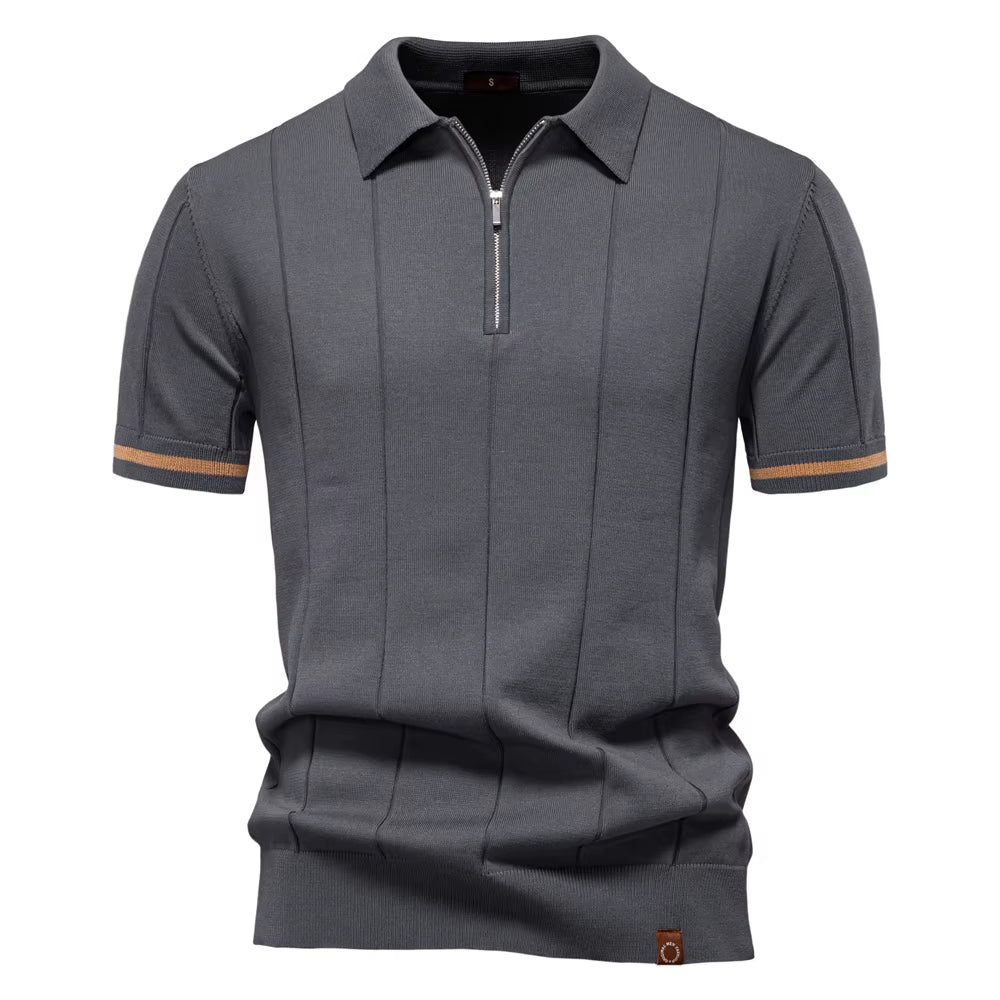 Sportieve herenpolo korte mouw met ritssluiting wit elegant - Leandro
