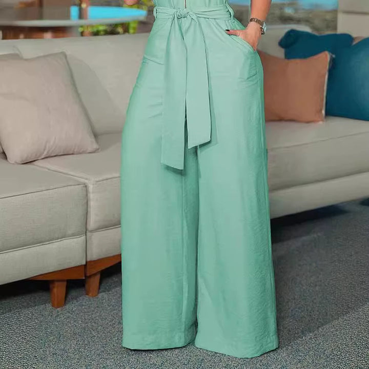 Mouwloze damesjumpsuit in mintgroen met ceintuur - Valeria
