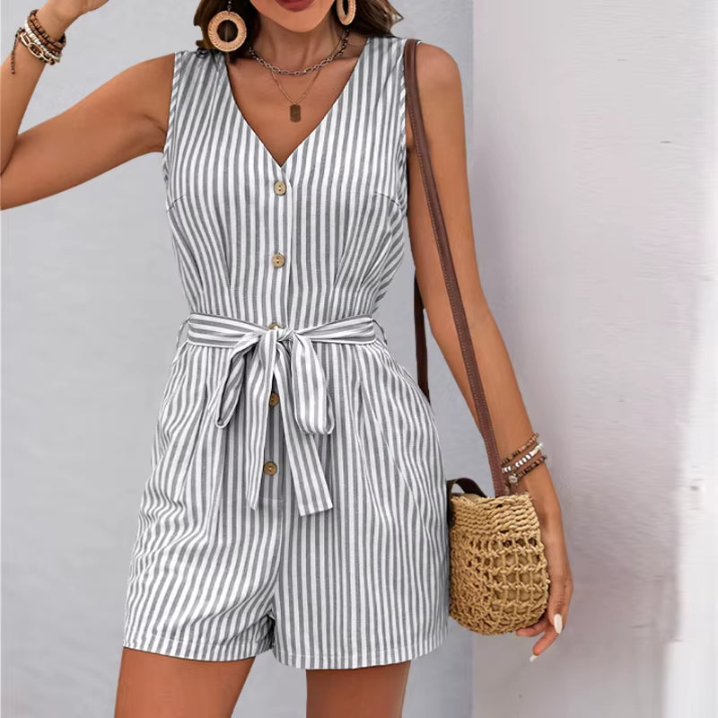 Zomerse korte jumpsuit met verticale strepen - Kendra