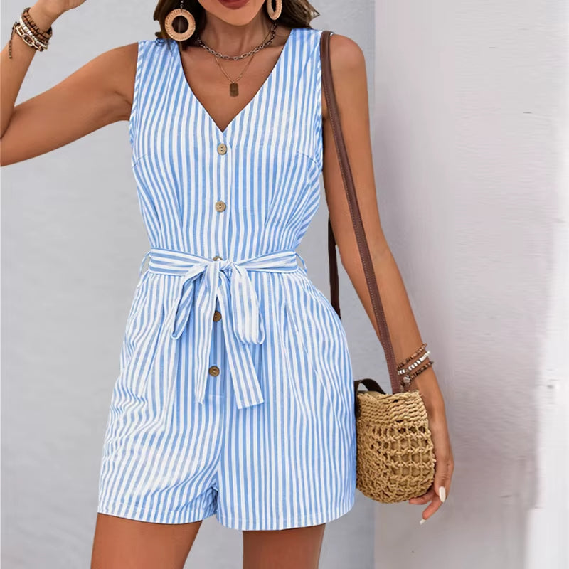 Zomerse korte jumpsuit met verticale strepen - Kendra