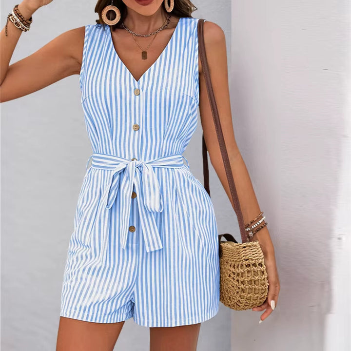 Zomerse korte jumpsuit met verticale strepen - Kendra