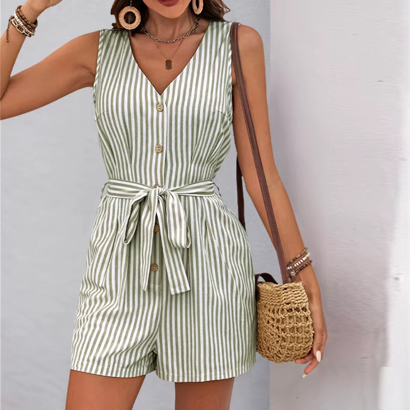 Zomerse korte jumpsuit met verticale strepen - Kendra