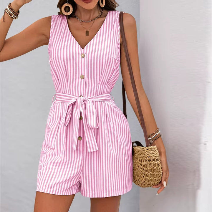 Zomerse korte jumpsuit met verticale strepen - Kendra