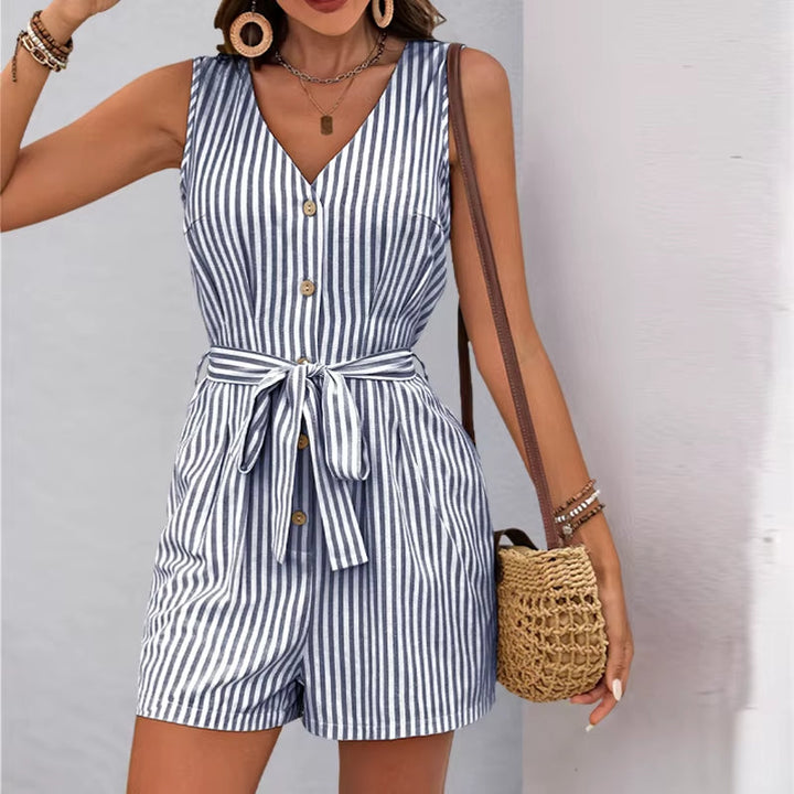 Zomerse korte jumpsuit met verticale strepen - Kendra