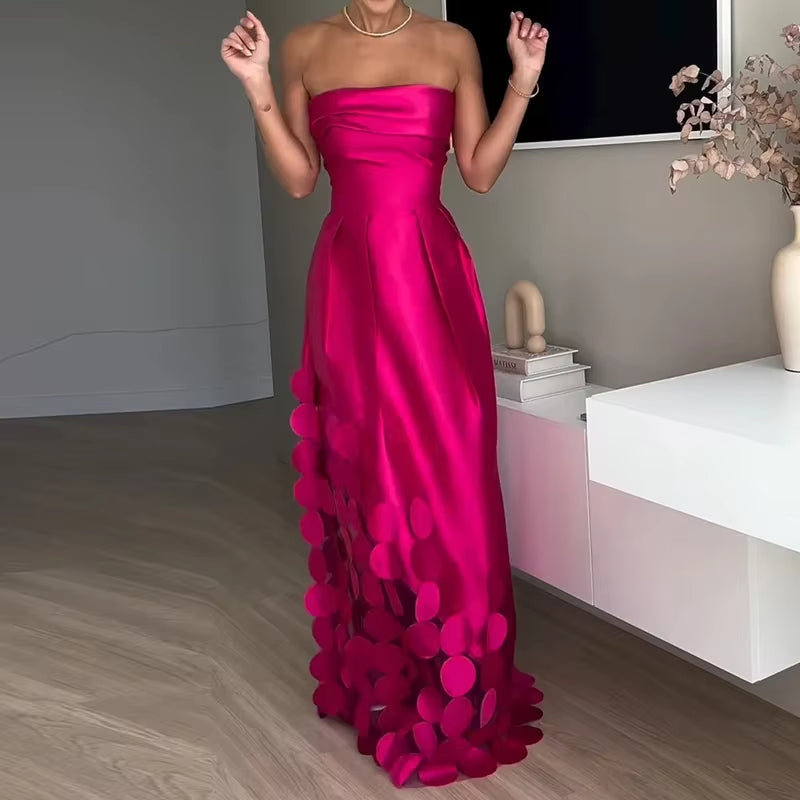 Strapless satijnen lange jurk met opengewerkte details - Valentina