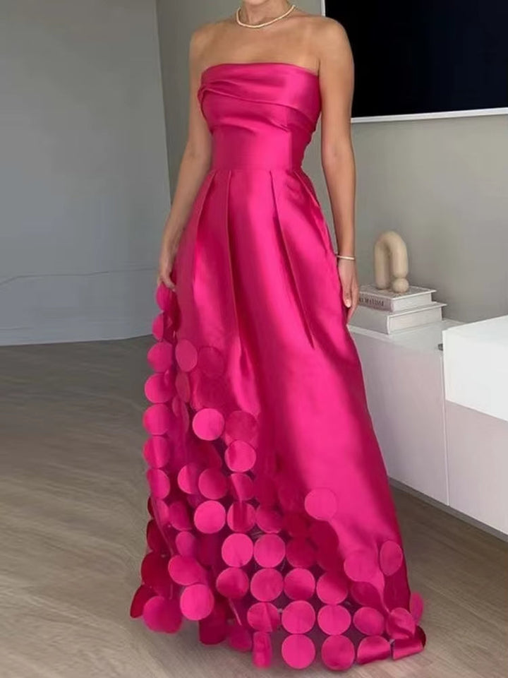 Strapless satijnen lange jurk met opengewerkte details - Valentina