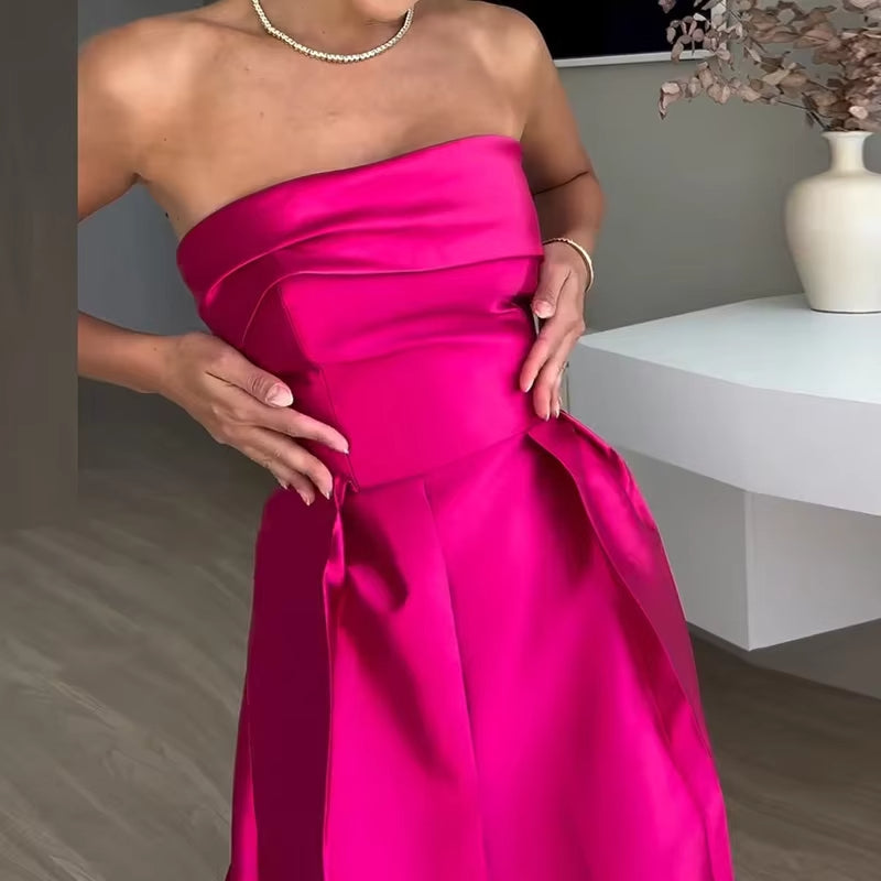 Strapless satijnen lange jurk met opengewerkte details - Valentina