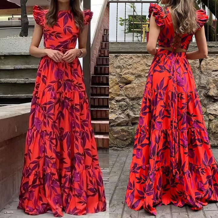 Lange jurk met bloemenprint en open rug - Mariluz
