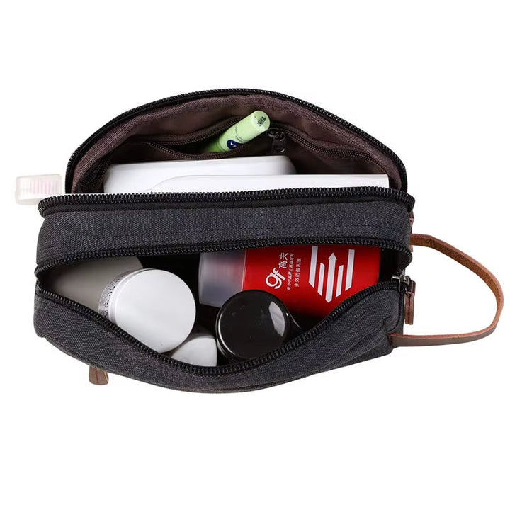 Unisex waterdichte canvas toilettas met dubbel compartiment - Bruno