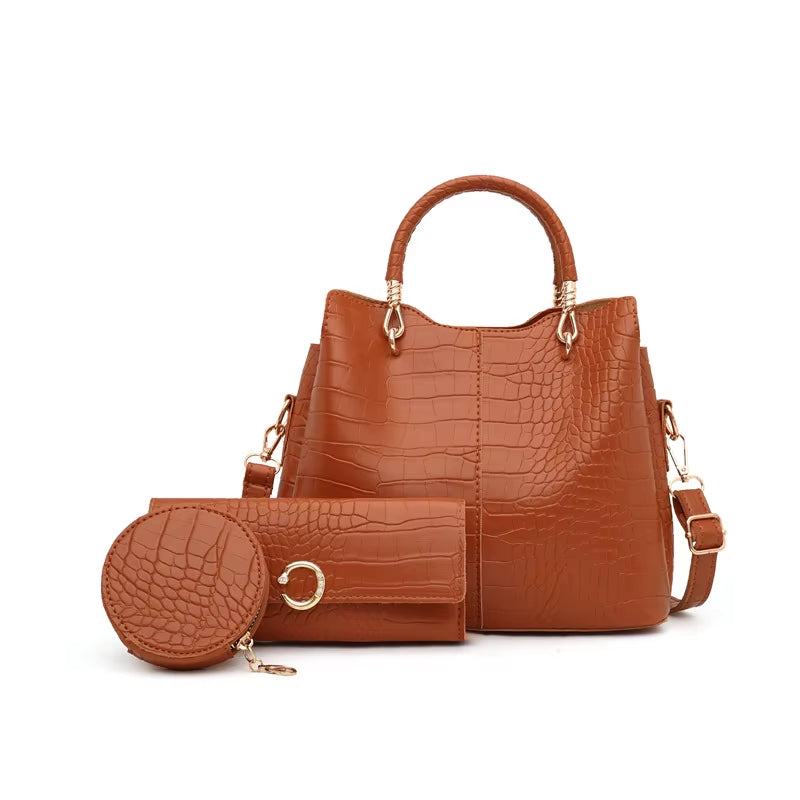 Vrouw handtas krokodil design 3 stuks - Valentina