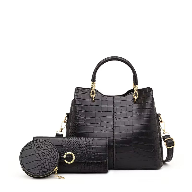 Vrouw handtas krokodil design 3 stuks - Valentina
