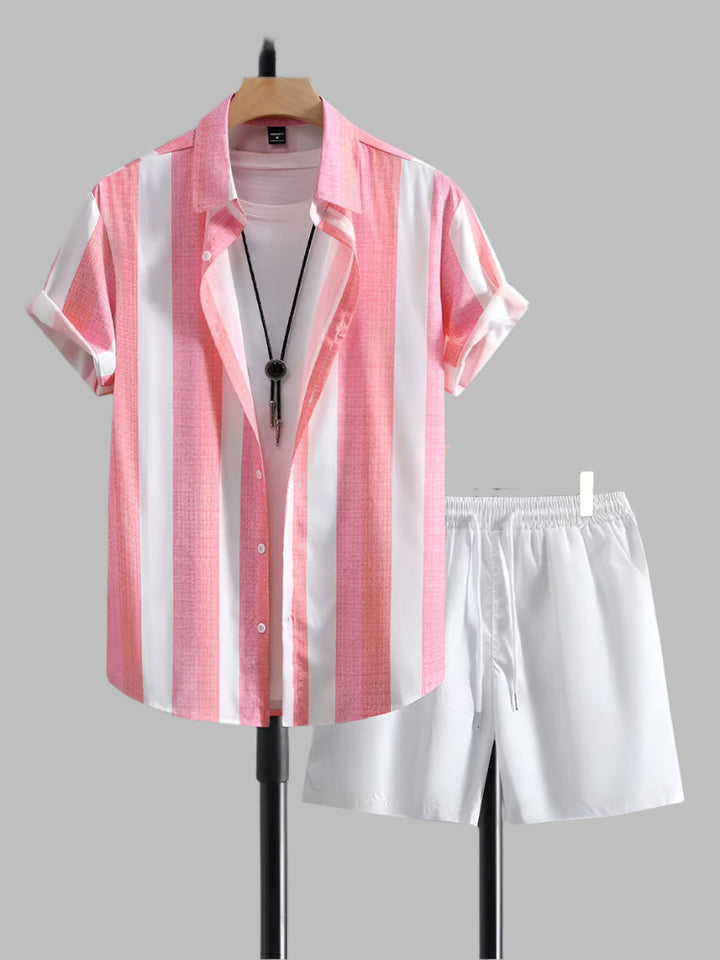 Heren zomerset gestreept shirt, casual witte short - Elio