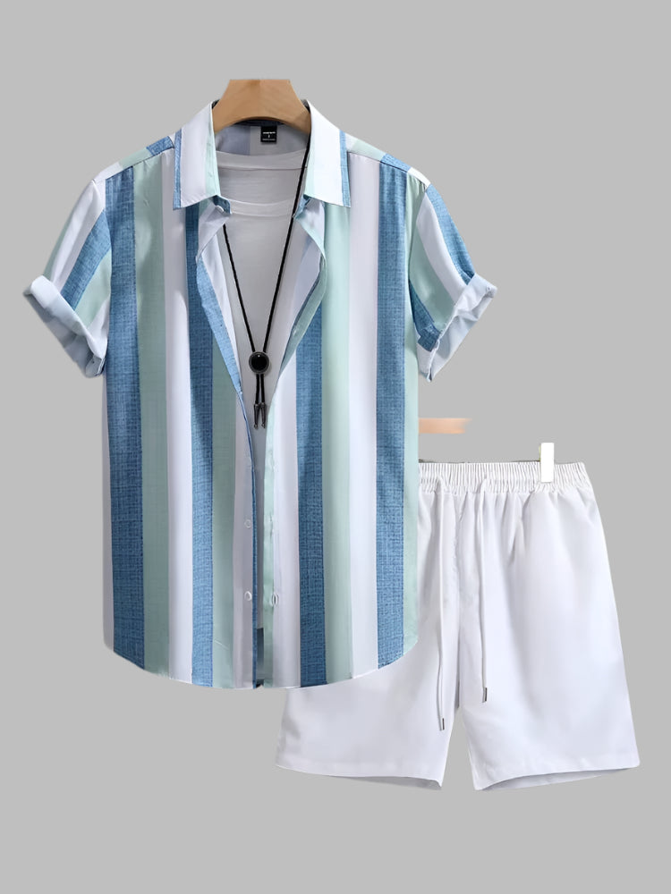 Heren zomerset gestreept shirt, casual witte short - Elio