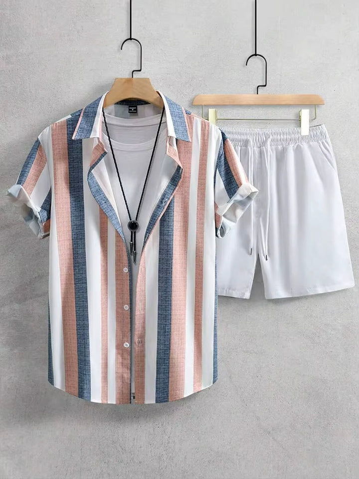 Heren zomerset gestreept shirt, casual witte short - Elio