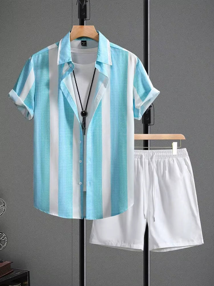 Heren zomerset gestreept shirt, casual witte short - Elio