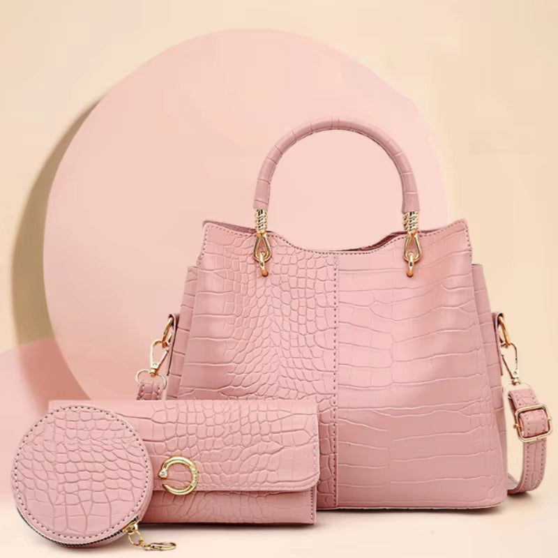 Vrouw handtas krokodil design 3 stuks - Valentina