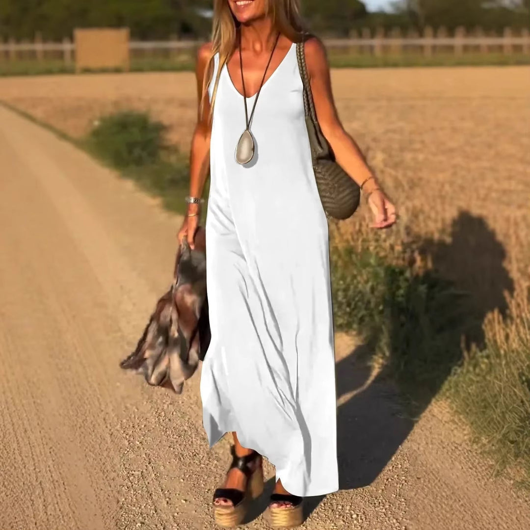 Lange damesjurk met vloeiende bandjes casual stijl - Celina