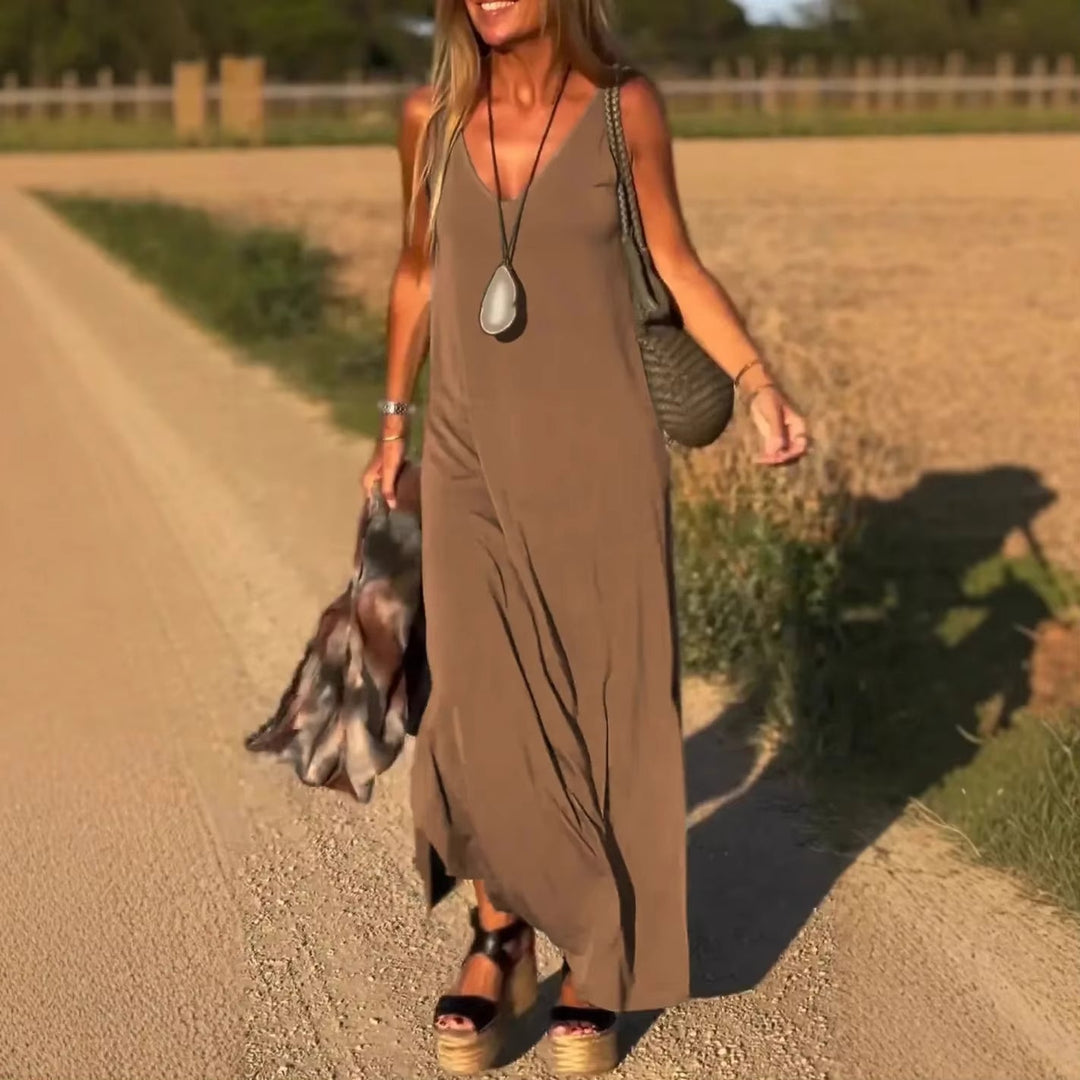 Lange damesjurk met vloeiende bandjes casual stijl - Celina
