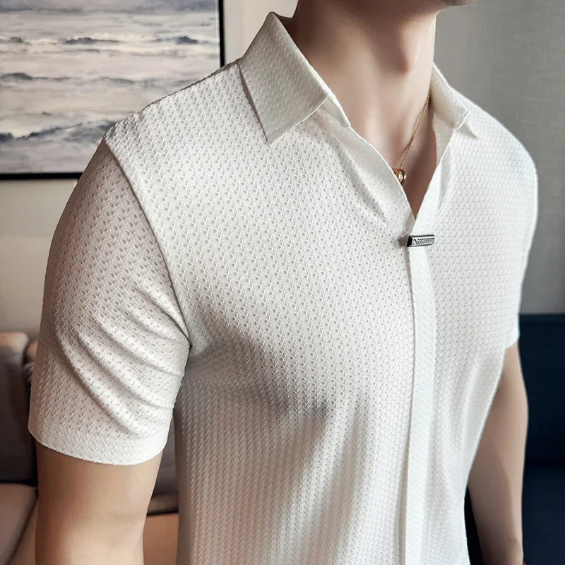 Herenpolo Britse stijl wafeltextuur zwart elegant - Lionel