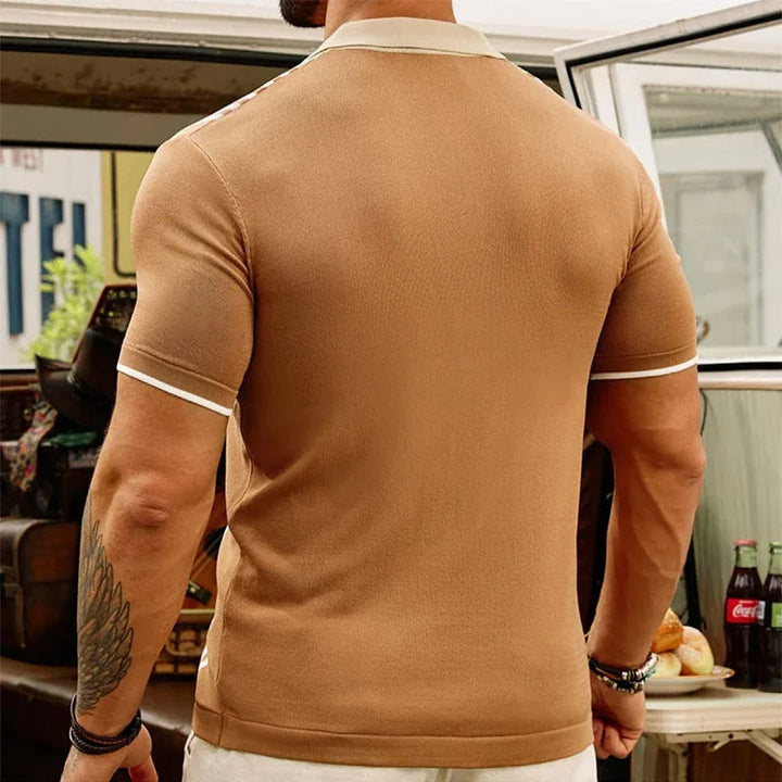 Gebreid herenoverhemd met beige en bruine strepen - Renato