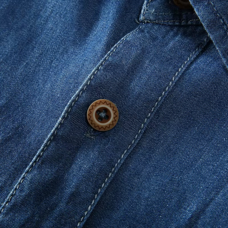 Heren denim overhemd korte mouw katoen blauw - Denver