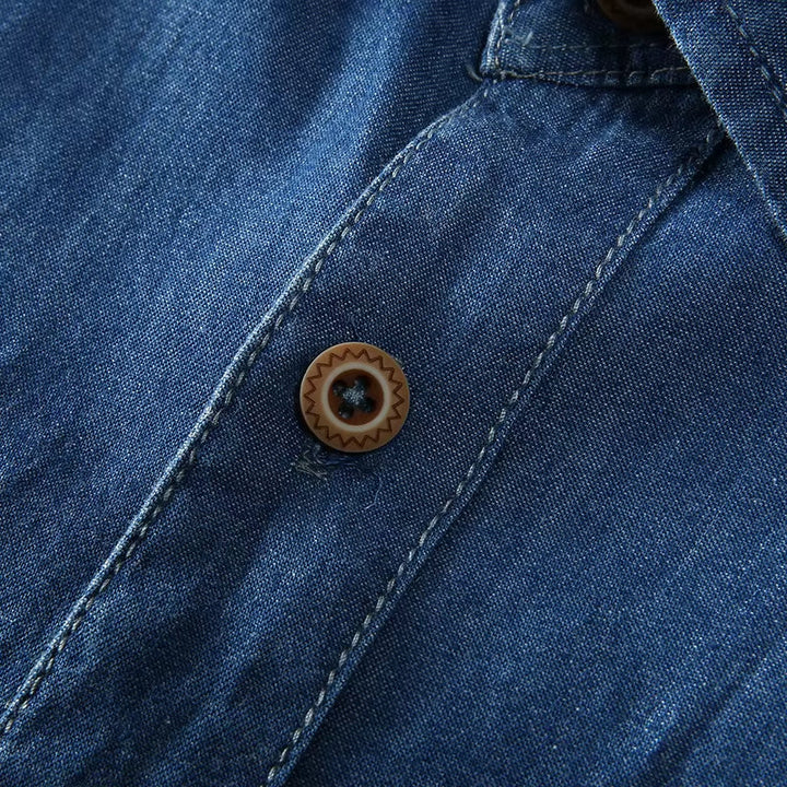 Heren denim overhemd korte mouw katoen blauw - Denver