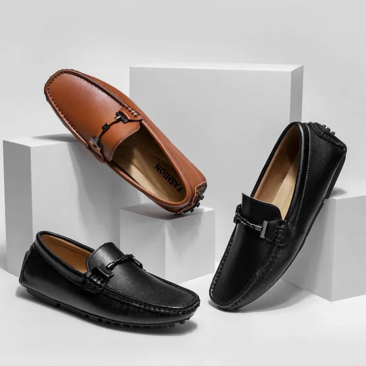 Ademende leren heren loafers sportieve stijl zwart - Veron