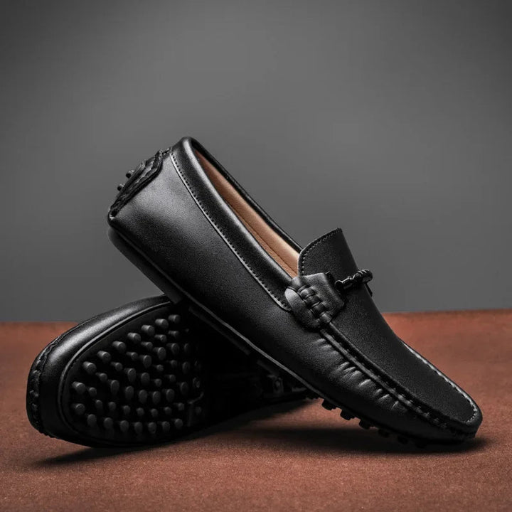 Ademende leren heren loafers sportieve stijl zwart - Veron