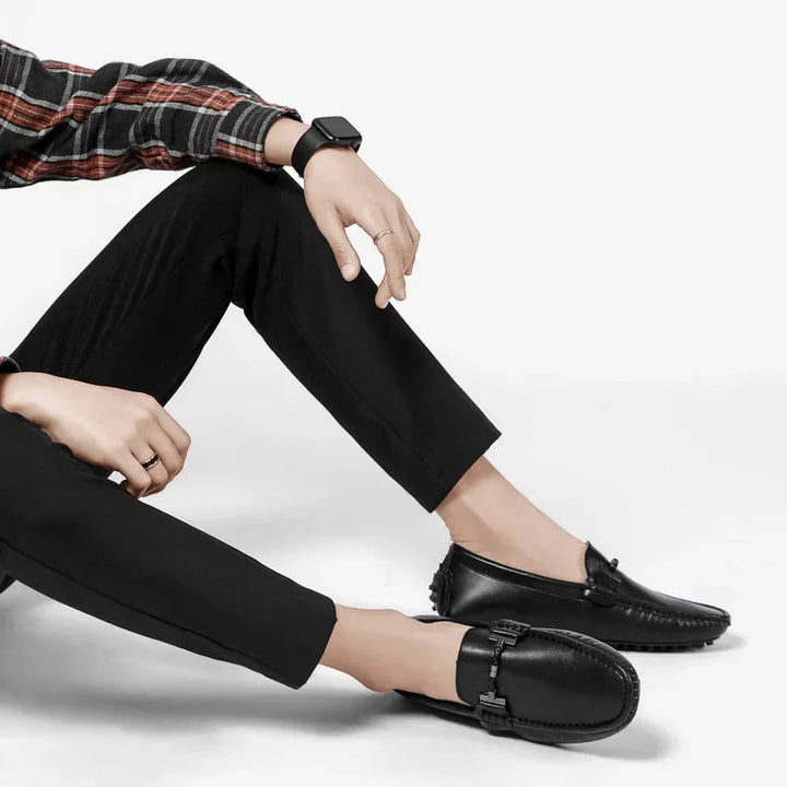 Ademende leren heren loafers sportieve stijl zwart - Veron