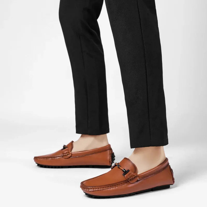 Ademende leren heren loafers sportieve stijl zwart - Veron